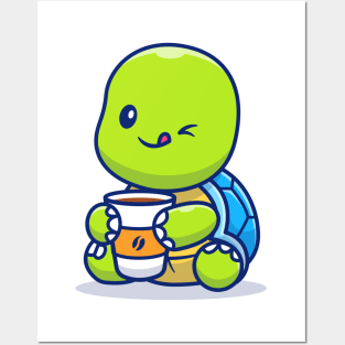 Cute Turtle Drinking Cup Coffee Posters and Art